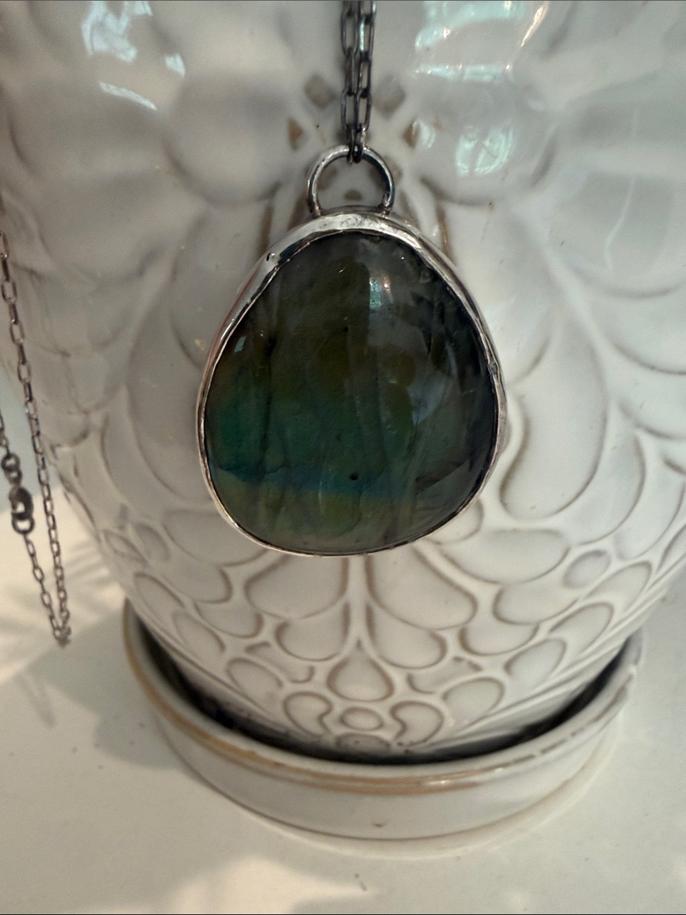 Labradorite Teardrop Pendant Necklace - Silver - Picture 2 of 11